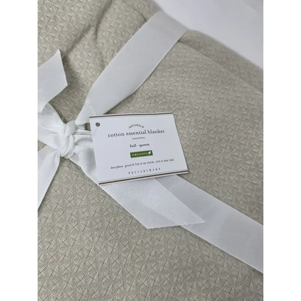 POTTERY BARN Organic Cotton Blanket Full/Queen Set Of 2 Textured Blankets NEW